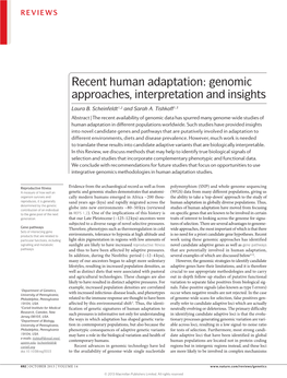 Recent Human Adaptation: Genomic Approaches, Interpretation and Insights