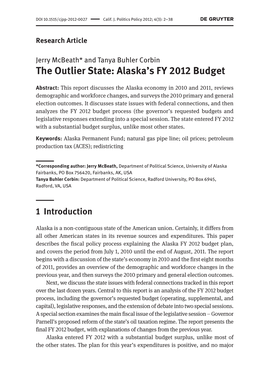 Alaska's FY 2012 Budget