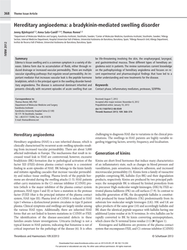 Hereditary Angioedema: a Bradykinin-Mediated Swelling Disorder