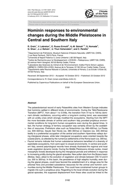 Hominin Responses to Environmental Changes During the Middle Pleistocenecentral in and Southern Italy R