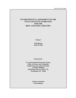 Environmental Assessment of the Final Effluent Guidelines for the Iron and Steel Industry; Vol. 1