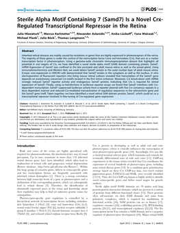 Sterile Alpha Motif Containing 7 (Samd7) Is a Novel Crx- Regulated Transcriptional Repressor in the Retina