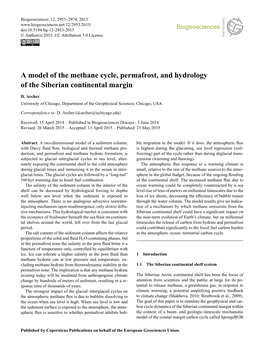 A Model of the Methane Cycle, Permafrost, and Hydrology of the Siberian Continental Margin