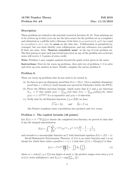 18.785 Number Theory Fall 2019 Problem Set #8 Due: 11/13/2019