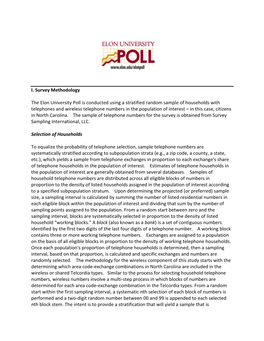 I. Survey Methodology the Elon University Poll Is Conducted Using A