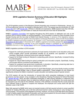 2018 Legislative Session Summary & Education Bill Highlights