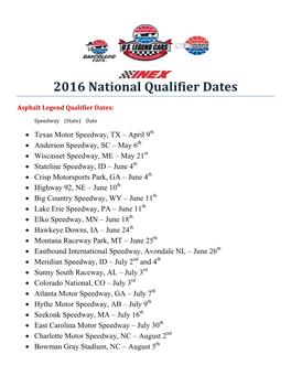 2016 National Qualifier Dates