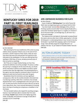 Kentucky Sires for 2019 Part Iii: First Yearlings