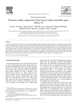 Transient Cardiac Expression of the Tinman-Family Homeobox Gene, Xnkx2-10