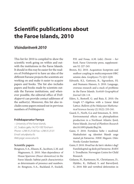 Scientific Publications About the Faroe Islands, 2010