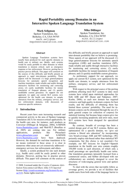 Rapid Portability Among Domains in an Interactive Spoken Language Translation System