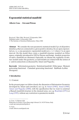 Exponential Statistical Manifold