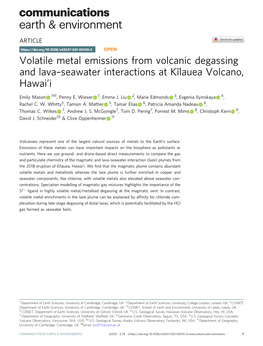 Volatile Metal Emissions from Volcanic Degassing and Lavaâ€“Seawater