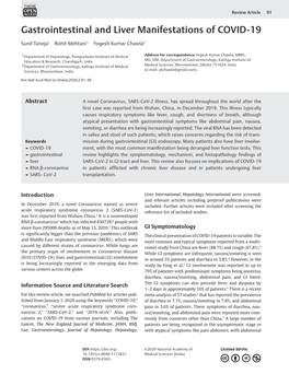 Gastrointestinal and Liver Manifestations of COVID-19