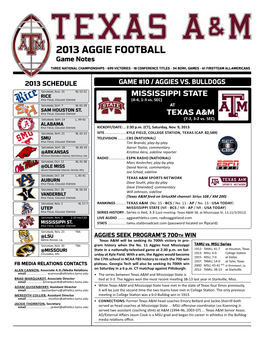 2013 AGGIE FOOTBALL Game Notes