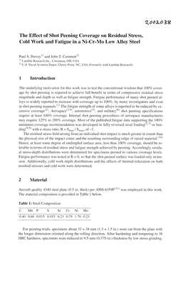 The Effect of Shot Peening Coverage on Residual Stress, Cold Work and Fatigue in a Ni-Cr-Mo Low Alloy Steel