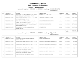 PAWAN HANS LIMITED Bank Payments to Suppliers Location : Northern Region Payments for the Period : 01/05/2021 to 31/05/2021 Done Through SYNDICATE BANK SOUTH BLOCK