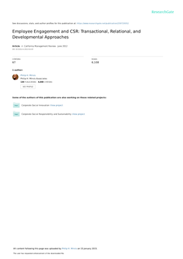 Employee Engagement and CSR: Transactional, Relational, and Developmental Approaches