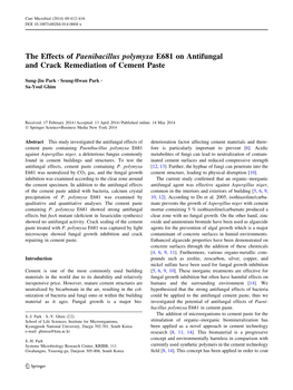 The Effects of Paenibacillus Polymyxa E681 on Antifungal and Crack Remediation of Cement Paste