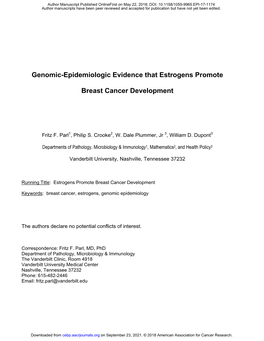 Genomic-Epidemiologic Evidence That Estrogens Promote Breast Cancer Development