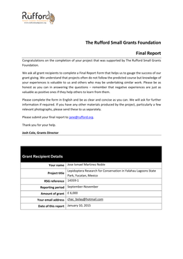 The Rufford Small Grants Foundation Final Report