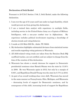 Declaration of Seth Keshel Pursuant to 28 U.S.C Section 1746, I, Seth