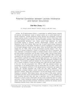 Potential Correlation Between Lactose Intolerance and Cancer Occurrence