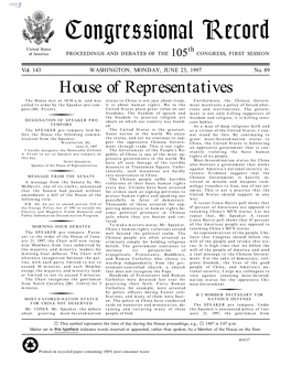 Congressional Record United States Th of America PROCEEDINGS and DEBATES of the 105 CONGRESS, FIRST SESSION