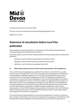 Statement of Consultation Before Local Plan Publication