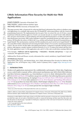 Lweb: Information Flow Security for Multi-Tier Web Applications