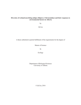 Diversity of Wetland Non-Biting Midges (Diptera: Chironomidae) and Their Responses to Environmental Factors in Alberta