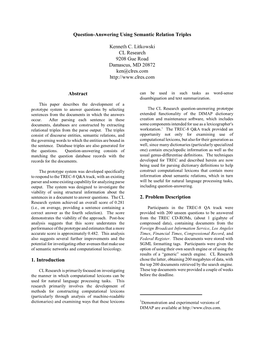 Question-Answering Using Semantic Relation Triples Kenneth C