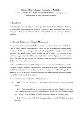 Seismic Observation and Seismicity of Zimbabwe Mr