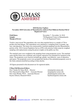 2020 Election Toplines November 2018 University of Massachusetts Amherst Post-Midterm Election Poll of Registered Voters