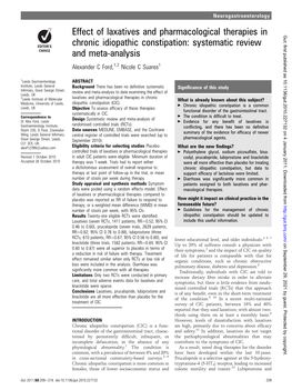 Effect of Laxatives and Pharmacological Therapies in Gut: First Published As 10.1136/Gut.2010.227132 on 4 January 2011