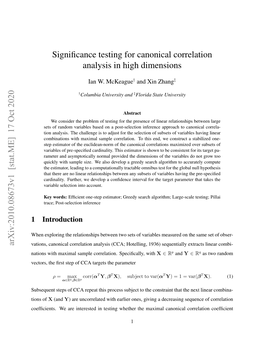 Significance Testing for Canonical Correlation Analysis in High