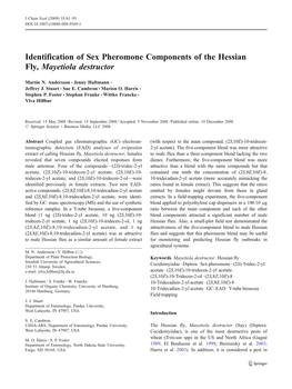 Identification of Sex Pheromone Components of the Hessian Fly, Mayetiola Destructor