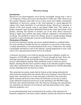 Microwave Drying Introduction Microwaves Are Electromagnetic Waves Having Wavelength Varying from 1 Mm to 1M. Frequency of These