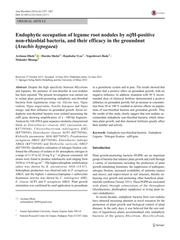 Endophytic Occupation of Legume Root Nodules by Nifh-Positive Non-Rhizobial Bacteria, and Their Efficacy in the Groundnut (Arachis Hypogaea)