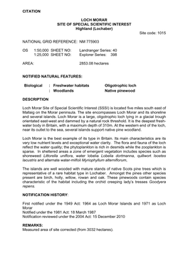 Citation Loch Morar Site of Special Scientific Interest