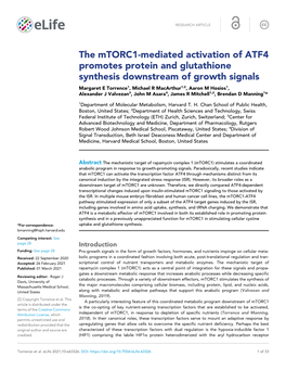 The Mtorc1-Mediated Activation of ATF4 Promotes Protein and Glutathione Synthesis Downstream of Growth Signals