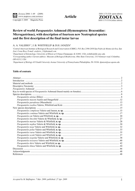 Zootaxa, Review of World Parapanteles Ashmead