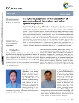 Catalytic Developments in the Epoxidation of Vegetable Oils and the Analysis Methods of Cite This: RSC Adv.,2019,9,38119 Epoxidized Products