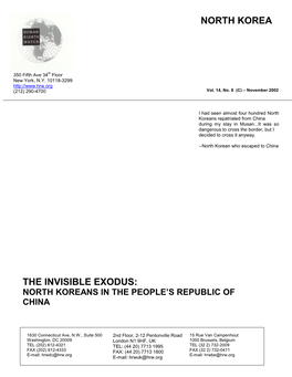 The Invisible Exodus: North Koreans in the People’S Republic of China