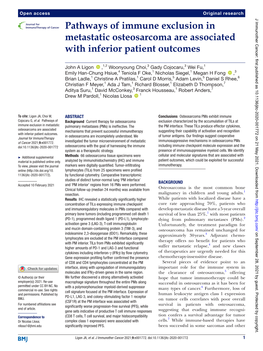 Pathways of Immune Exclusion in Metastatic Osteosarcoma Are Associated with Inferior Patient Outcomes