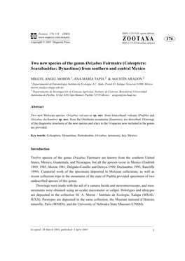 Zootaxa 176: 1-8 (2003) ISSN 1175-5326 (Print Edition) ZOOTAXA 176 Copyright © 2003 Magnolia Press ISSN 1175-5334 (Online Edition)