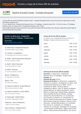 Horario Y Mapa De La Ruta 289 De Autobús