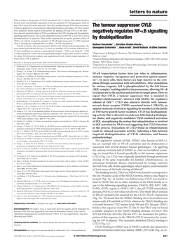 The Tumour Suppressor CYLD Negatively Regulates NF-Kb