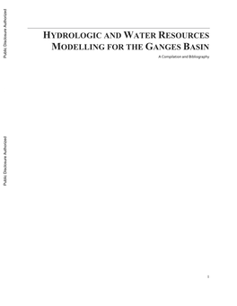 Hydrologic and Water Resources Modelling for the Ganges Basin