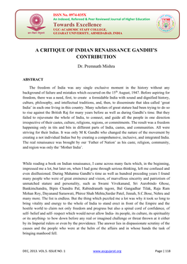 A Critique of Indian Renaissance Gandhi's